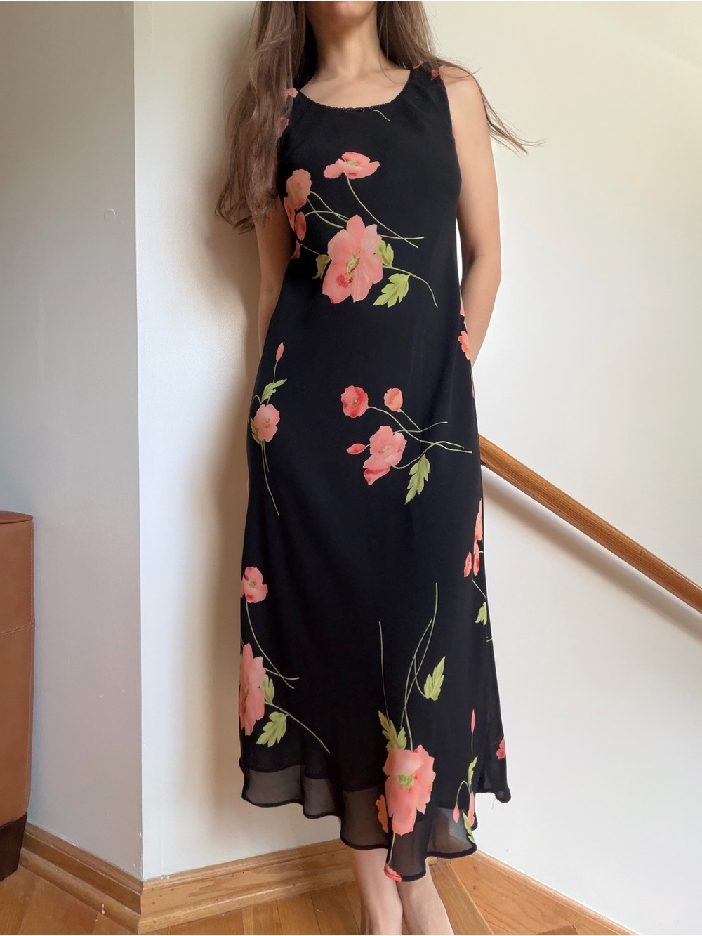 Vintage Studio I Black Midi Dress with Pink Floral Print